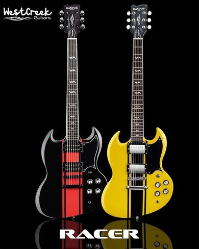 WestCreek RACER Solid Body Electric Guitar, SG guitar, Rounded End Frets, Bone nut, Rosewood Fingerboard, Mahogany Body (Black-Red Stripe) in Kuwait