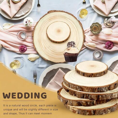 Fuhaieec 5pcs 5.5"-7" Unfinished Natural Wood Slices Circles with Tree Bark Log Discs for DIY Craft Woodburning Christmas Rustic Wedding Ornaments in Saudi Arabia
