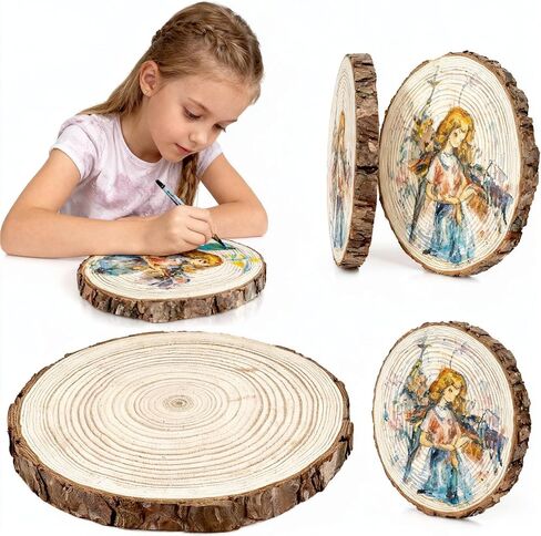 Fuhaieec 5pcs 5.5"-7" Unfinished Natural Wood Slices Circles with Tree Bark Log Discs for DIY Craft Woodburning Christmas Rustic Wedding Ornaments in Saudi Arabia