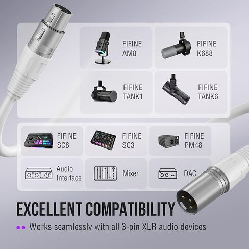 كابل FIFINE XLR، كابل بطول 10 أقدام مع 3 دبابيس متوازنة، سلك صوت ميكروفون XLR ذكر إلى أنثى، كابل مكبر صوت XLR، سلك ميكروفون، متوافق مع ميكروفون XLR لتسجيل بث البودكاست، أسود-L9 in Kuwait