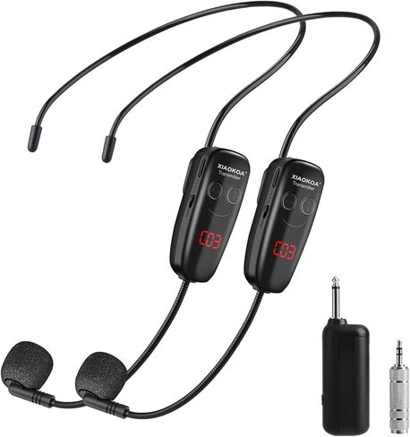 XIAOKOA Wireless Microphone Headset,UHF Dual Headset Microphone System,165FT Range Transmission for Voice Amplifier,PA System,Fitness.Church,Yoga Class in Saudi Arabia