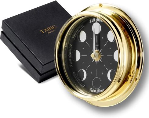 ساعة مراحل القمر المصنوعة يدويًا من الكروم في علبة من النحاس الصلب - ساعة حائط أنيقة على شكل قمر كامل مع قرص أبيض، ديكورات وهدية مثالية in Kuwait