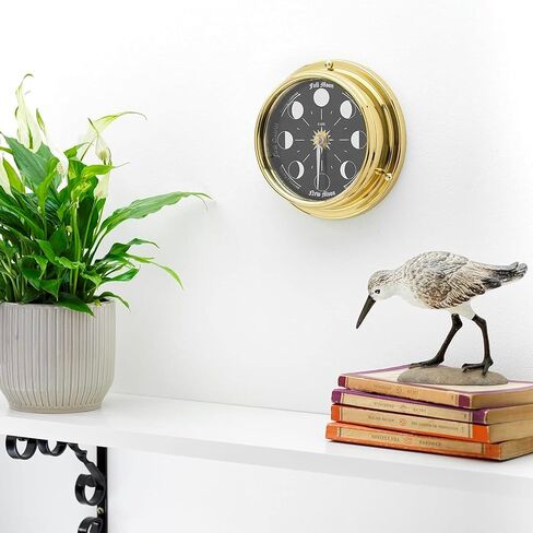 ساعة مراحل القمر المصنوعة يدويًا من الكروم في علبة من النحاس الصلب - ساعة حائط أنيقة على شكل قمر كامل مع قرص أبيض، ديكورات وهدية مثالية in Kuwait