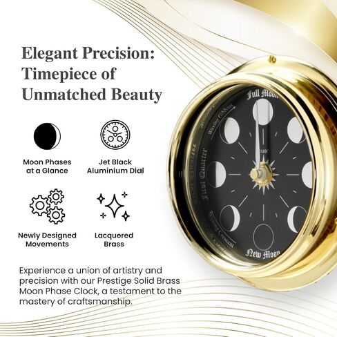 ساعة مراحل القمر المصنوعة يدويًا من الكروم في علبة من النحاس الصلب - ساعة حائط أنيقة على شكل قمر كامل مع قرص أبيض، ديكورات وهدية مثالية in Kuwait