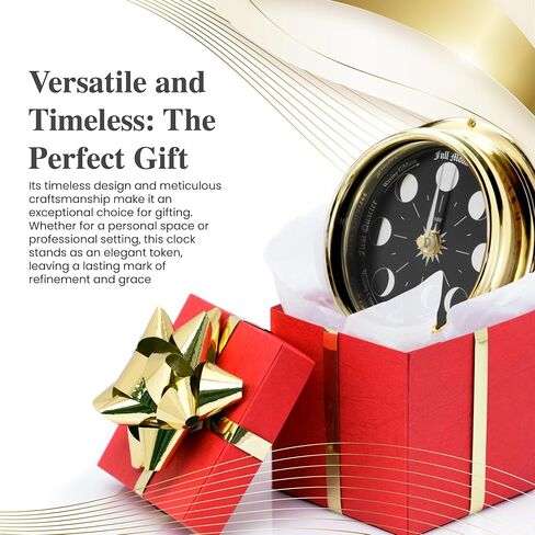 ساعة مراحل القمر المصنوعة يدويًا من الكروم في علبة من النحاس الصلب - ساعة حائط أنيقة على شكل قمر كامل مع قرص أبيض، ديكورات وهدية مثالية in Kuwait