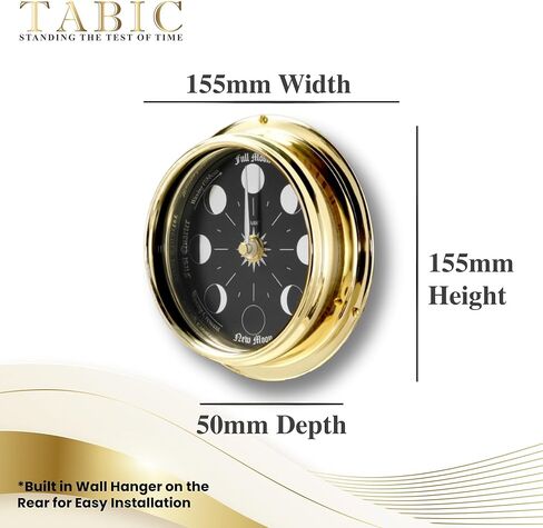 ساعة مراحل القمر المصنوعة يدويًا من الكروم في علبة من النحاس الصلب - ساعة حائط أنيقة على شكل قمر كامل مع قرص أبيض، ديكورات وهدية مثالية in Kuwait