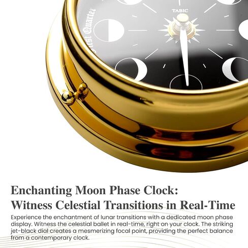 ساعة مراحل القمر المصنوعة يدويًا من الكروم في علبة من النحاس الصلب - ساعة حائط أنيقة على شكل قمر كامل مع قرص أبيض، ديكورات وهدية مثالية in Kuwait