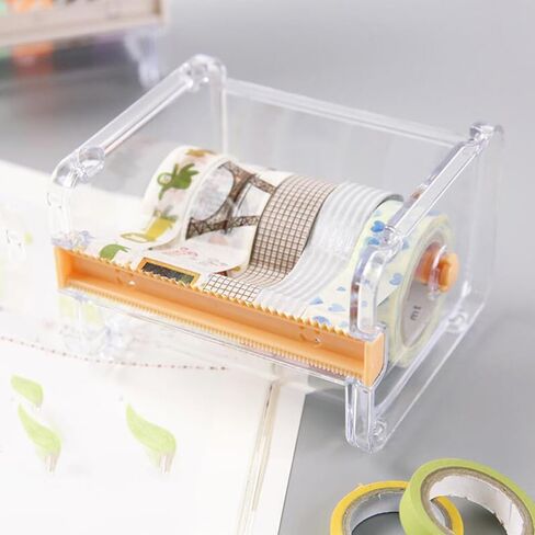 Cute Masking Sticker Dispenser Transparent Visible Desktop Sticker Organizer Tape Dispenser Plastic Tape Tool, Yellow in Saudi Arabia