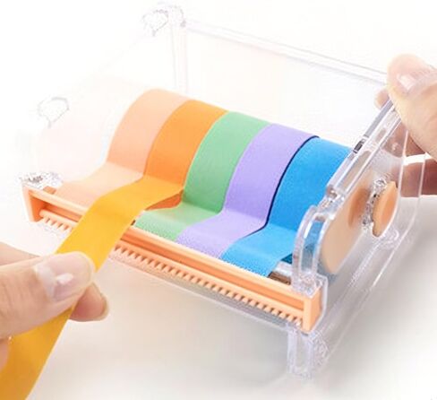 Cute Masking Sticker Dispenser Transparent Visible Desktop Sticker Organizer Tape Dispenser Plastic Tape Tool, Yellow in Saudi Arabia