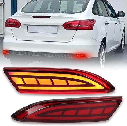 LED Rear Bumper Reflectors Light Fog Brake Tail Lamps Compatible with Ford Focus 2012-2018 Pair Driver and Passenger Side Sedan/Hatchback (Not Fit ST& SEL)12-14 Stock Reflector Trim (Smoked) in Saudi Arabia