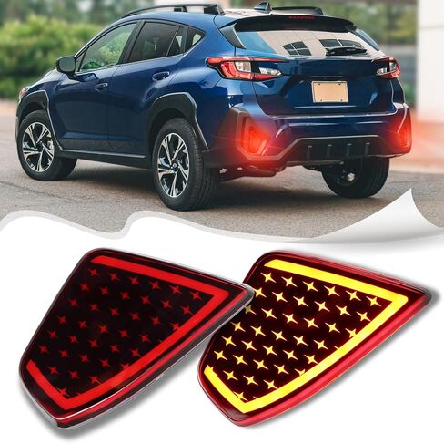 2 قطعة كامل LED المصد الخلفي عاكس أضواء عدة لسوبارو Crosstrek 2024 2025 الذيل مصباح الفرامل مصابيح الضباب النهار تشغيل ضوء بدوره إشارة مصباح الملحقات (الأحمر) in Kuwait