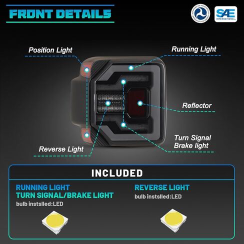 أضواء WolfX الخلفية LED متسلسلة لسيارة Jeep Wrangler JL 2018-2025 (بما في ذلك 2021-2025 Jeep Wrangler 4XE Plugin) مجموعة استبدال مصباح الفرامل الخلفية LED مع إشارة دوران متسلسلة، دخان in Kuwait