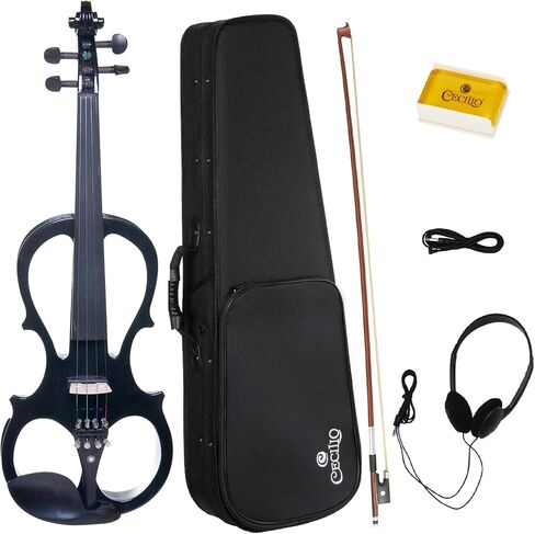 Cecilio 4/4 CEVN-1BK Solid Wood Electric/Silent Violin with Ebony Fittings in Style 1 - Full Size - Black Metallic in Kuwait