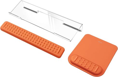 MOSISO Computer Keyboard Stand&Wrist Rest Support for Keyboard &Mouse Pad Set, Ergonomic Massage Wrist Rest Set, Easy Typing Working Acrylic Clear Stand for Office Home, Apricot in Kuwait