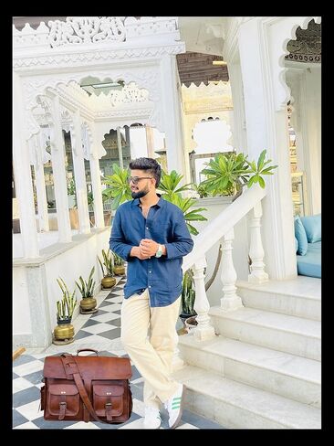 THE M&G BAGS Leather Messenger Bag 18 Inch for Office Laptop Vintage Goat Leather Crossbody Bag with Side Zip Adjustable Strap Black Polyester Handmade Satchel for Men & Women in Saudi Arabia