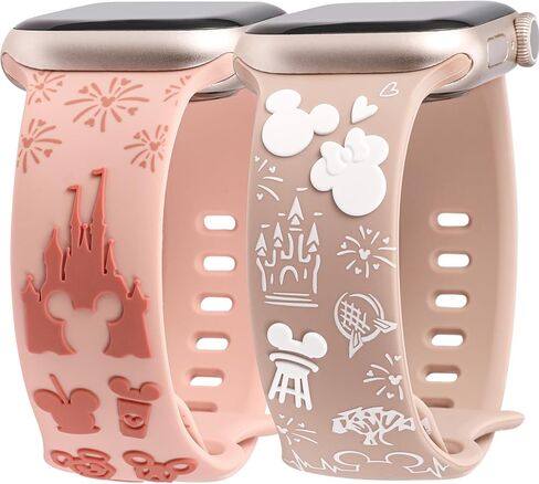 2 Packs Cartoon 3D Raised Band Compatible with Apple Watch Band 49/46/45/44/42/41/40/38mm Women Two-Tone Cute Soft Silicone Sport Strap for iWatch SE Series 10/9/8/7/6/5/4/3/2/1/Ultra(1/2) in Kuwait
