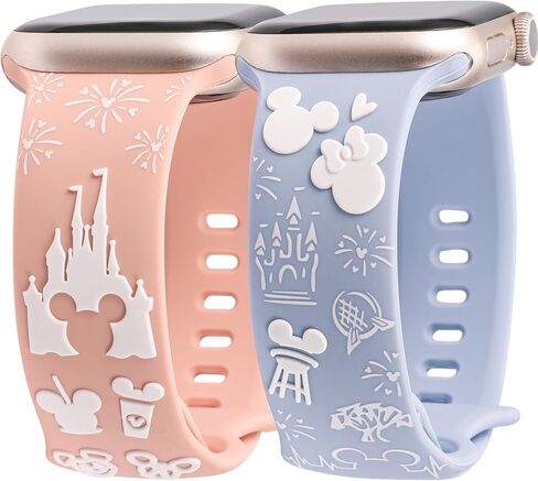 2 Packs Cartoon 3D Raised Band Compatible with Apple Watch Band 49/46/45/44/42/41/40/38mm Women Two-Tone Cute Soft Silicone Sport Strap for iWatch SE Series 10/9/8/7/6/5/4/3/2/1/Ultra(1/2) in Kuwait