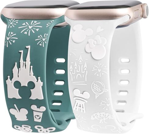 2 Packs Cartoon 3D Raised Band Compatible with Apple Watch Band 49/46/45/44/42/41/40/38mm Women Two-Tone Cute Soft Silicone Sport Strap for iWatch SE Series 10/9/8/7/6/5/4/3/2/1/Ultra(1/2) in Kuwait