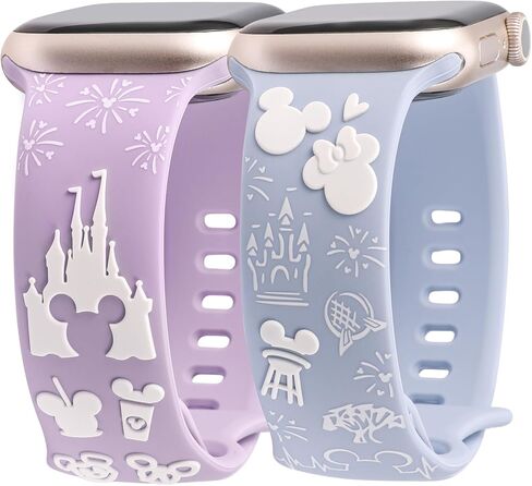2 Packs Cartoon 3D Raised Band Compatible with Apple Watch Band 49/46/45/44/42/41/40/38mm Women Two-Tone Cute Soft Silicone Sport Strap for iWatch SE Series 10/9/8/7/6/5/4/3/2/1/Ultra(1/2) in Kuwait