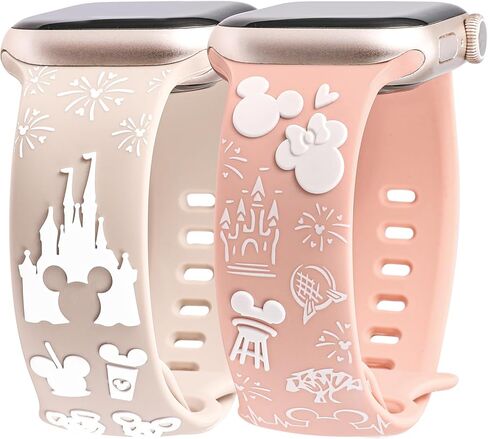 2 Packs Cartoon 3D Raised Band Compatible with Apple Watch Band 49/46/45/44/42/41/40/38mm Women Two-Tone Cute Soft Silicone Sport Strap for iWatch SE Series 10/9/8/7/6/5/4/3/2/1/Ultra(1/2) in Kuwait