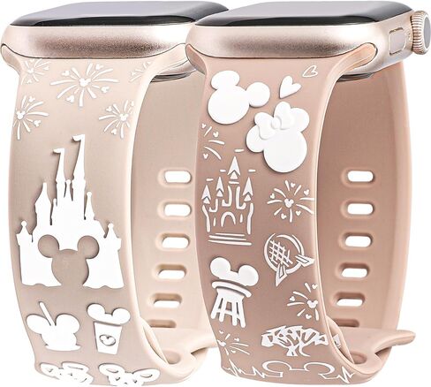 2 Packs Cartoon 3D Raised Band Compatible with Apple Watch Band 49/46/45/44/42/41/40/38mm Women Two-Tone Cute Soft Silicone Sport Strap for iWatch SE Series 10/9/8/7/6/5/4/3/2/1/Ultra(1/2) in Kuwait