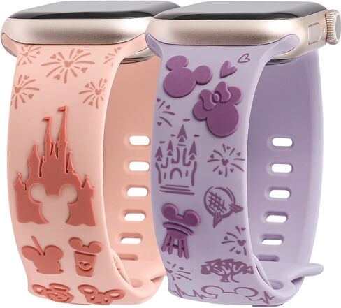 2 Packs Cartoon 3D Raised Band Compatible with Apple Watch Band 49/46/45/44/42/41/40/38mm Women Two-Tone Cute Soft Silicone Sport Strap for iWatch SE Series 10/9/8/7/6/5/4/3/2/1/Ultra(1/2) in Kuwait