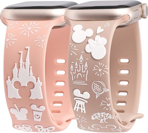 2 Packs Cartoon 3D Raised Band Compatible with Apple Watch Band 49/46/45/44/42/41/40/38mm Women Two-Tone Cute Soft Silicone Sport Strap for iWatch SE Series 10/9/8/7/6/5/4/3/2/1/Ultra(1/2) in Kuwait