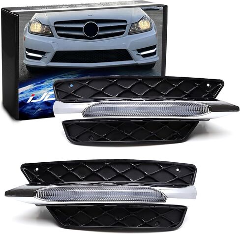 مصابيح LED نهارية بيضاء من iJDMTOY مع حواف متوافقة مع 2011-2014 Mercedes W204 C-Class C250 C300 C350 ممتص الصدمات الرياضي، نمط OEM DRL مدعوم بـ 4 قطع مصابيح LED عالية الطاقة in Saudi Arabia