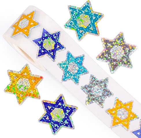 ملصقات Whaline Hanukkah لفة ملصقات ختم ليزر ملونة نجمة Chanukah مقاومة للماء ذاتية اللصق لتزيين مجلة مغلف العطلات، 500 قطعة in Saudi Arabia