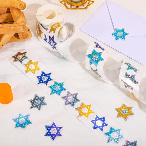 ملصقات Whaline Hanukkah لفة ملصقات ختم ليزر ملونة نجمة Chanukah مقاومة للماء ذاتية اللصق لتزيين مجلة مغلف العطلات، 500 قطعة in Saudi Arabia
