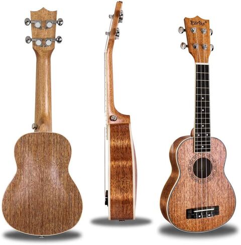Everjoys Soprano Ukulele Mahogany 21 inch - Professional Wooden Ukelele Instrument Kit With Gig Bag Strap Picks Strings Free Online Lessons All in One Kit in Kuwait