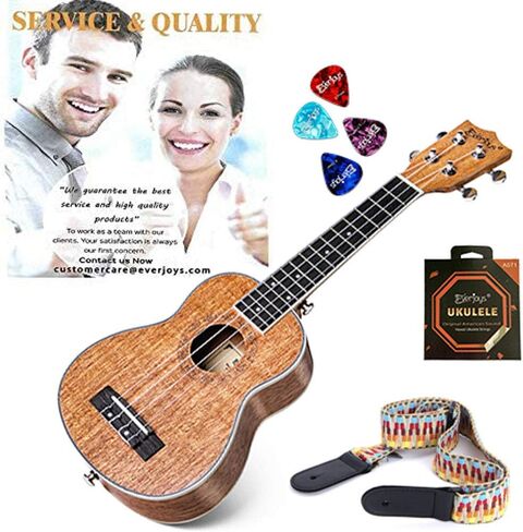 Everjoys Soprano Ukulele Mahogany 21 inch - Professional Wooden Ukelele Instrument Kit With Gig Bag Strap Picks Strings Free Online Lessons All in One Kit in Kuwait