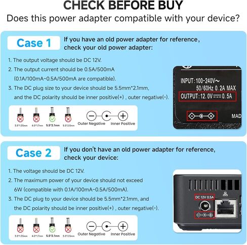 UL Listed 12V 0.5A 6ft Power Supply Adapter, AC to DC 6W 12V 500mA Replacement Power Cord for Security Camera LED Strips Crosley Turntable Router Label Maker Desk Lamp Speaker and More in Saudi Arabia