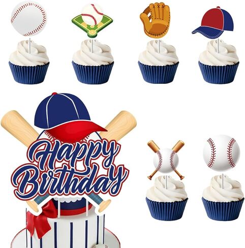 13PCS Baseball Happy Birthday Cake Cupcake Topper Set Baseball Player Cake Decorations Sports Scene Themed Cupcake Picks Game Day Party Supplies Bday Party Signs Decor in Saudi Arabia