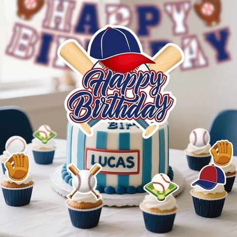 13PCS Baseball Happy Birthday Cake Cupcake Topper Set Baseball Player Cake Decorations Sports Scene Themed Cupcake Picks Game Day Party Supplies Bday Party Signs Decor in Saudi Arabia