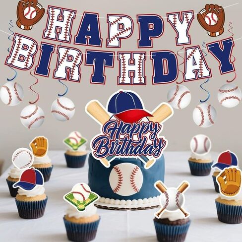 13PCS Baseball Happy Birthday Cake Cupcake Topper Set Baseball Player Cake Decorations Sports Scene Themed Cupcake Picks Game Day Party Supplies Bday Party Signs Decor in Saudi Arabia