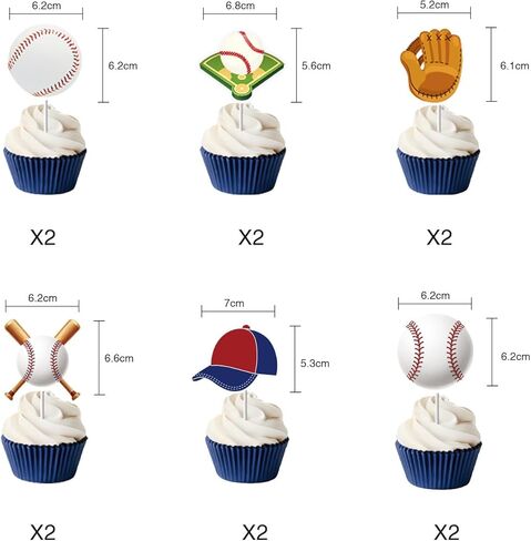 13PCS Baseball Happy Birthday Cake Cupcake Topper Set Baseball Player Cake Decorations Sports Scene Themed Cupcake Picks Game Day Party Supplies Bday Party Signs Decor in Saudi Arabia
