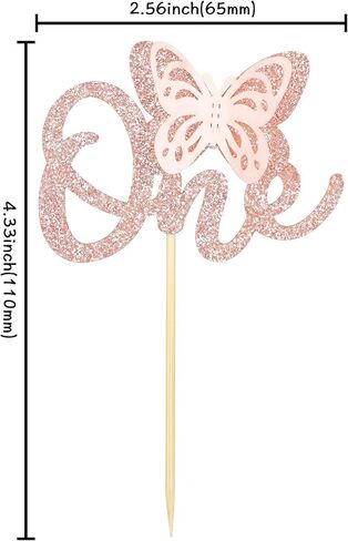24 Pack Butterfly 1st Birthday Cupcake Toppers Glitter One Cupcake Picks for Baby Shower Kids Birthday Anniversary Party Cake Decorations Supplies Rose Gold in Saudi Arabia
