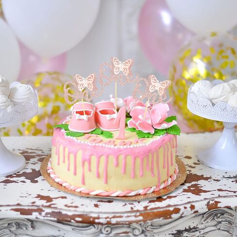 24 Pack Butterfly 1st Birthday Cupcake Toppers Glitter One Cupcake Picks for Baby Shower Kids Birthday Anniversary Party Cake Decorations Supplies Rose Gold in Saudi Arabia
