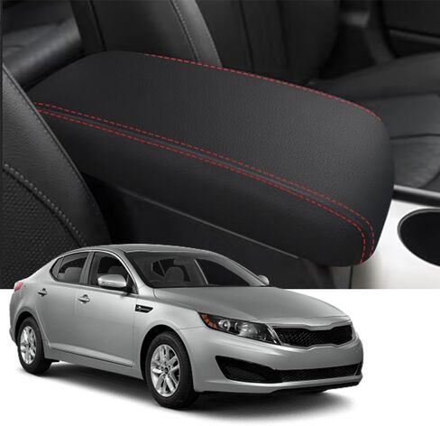 Blazeray for Kia Optima 2016-2020 غطاء صندوق مسند الذراع لوحدة التحكم المركزية للسيارات مضاد للخدش مقاوم للماء من الجلد المركزي مسند الذراع وسادة حماية ملحقات الديكور الداخلي (أسود مع غرز حمراء) in Saudi Arabia