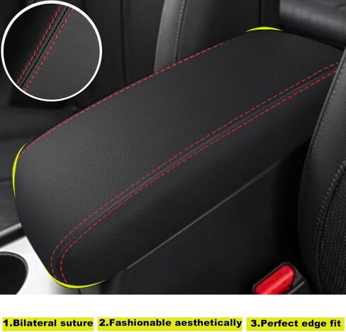 Blazeray for Kia Optima 2016-2020 غطاء صندوق مسند الذراع لوحدة التحكم المركزية للسيارات مضاد للخدش مقاوم للماء من الجلد المركزي مسند الذراع وسادة حماية ملحقات الديكور الداخلي (أسود مع غرز حمراء) in Saudi Arabia