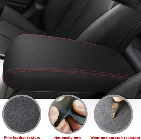 Blazeray for Kia Optima 2016-2020 غطاء صندوق مسند الذراع لوحدة التحكم المركزية للسيارات مضاد للخدش مقاوم للماء من الجلد المركزي مسند الذراع وسادة حماية ملحقات الديكور الداخلي (أسود مع غرز حمراء) in Saudi Arabia