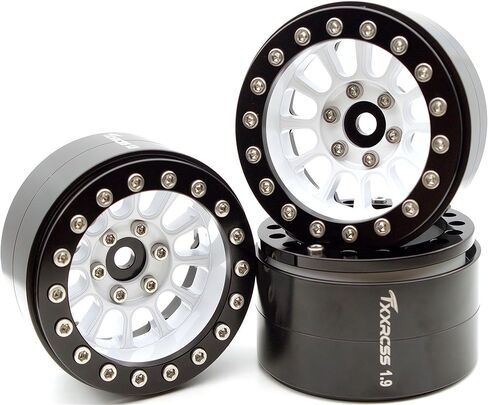 1.9 إطارات عجلات Beadlock - 152 جم طبق عميق شديد التحمل بعرض 32 مم لـ RC 1/10 Crawler TRX4 SCX10 Gen8 ترقيات SCX10 ملحقات ترقيات السيارة بجهاز التحكم عن بعد (أبيض وأسود) in Kuwait