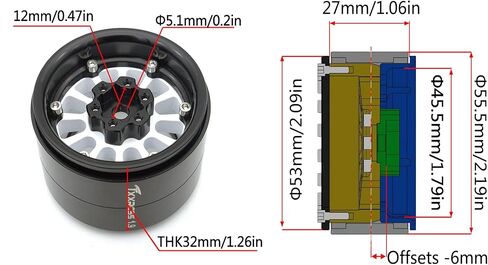 1.9 إطارات عجلات Beadlock - 152 جم طبق عميق شديد التحمل بعرض 32 مم لـ RC 1/10 Crawler TRX4 SCX10 Gen8 ترقيات SCX10 ملحقات ترقيات السيارة بجهاز التحكم عن بعد (أبيض وأسود) in Kuwait