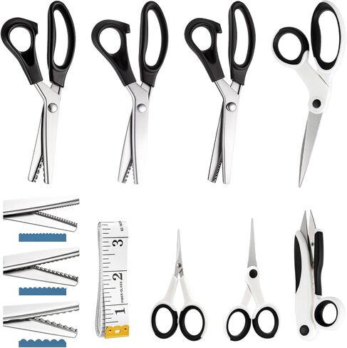 Lanties 8 Piece Sewing Scissors Bundle for Sewing Crafts, 3/5/7 mm Pinking Shears with Fabric Scissor, Embroidery Scissors, Thread Snips Tape Measure for Leather, Dressmaking, Fabric, Craft Paper in Saudi Arabia