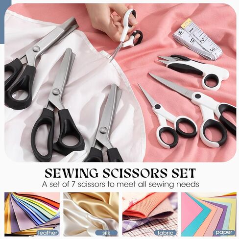 Lanties 8 Piece Sewing Scissors Bundle for Sewing Crafts, 3/5/7 mm Pinking Shears with Fabric Scissor, Embroidery Scissors, Thread Snips Tape Measure for Leather, Dressmaking, Fabric, Craft Paper in Saudi Arabia