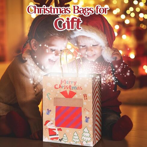 Fulmoon 60 Pcs Christmas Paper Gift Bags Bulk with Tissue Paper 8.3 x 6 x 3.1 Inch Small Holiday Party Favor Goodie Bags with Handle Assorted Christmas Design for Holiday Presents Wrapping (Rustic) in Saudi Arabia