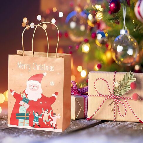Christmas Gift Bags with Handle 10Pcs Small Christmas Kraft Paper Bags Holiday Gift Bags for Xmas Presents, 9.1x7.1x3.7 Inches, 5 Designs in Saudi Arabia