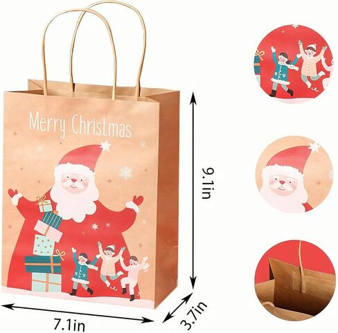 Christmas Gift Bags with Handle 10Pcs Small Christmas Kraft Paper Bags Holiday Gift Bags for Xmas Presents, 9.1x7.1x3.7 Inches, 5 Designs in Saudi Arabia