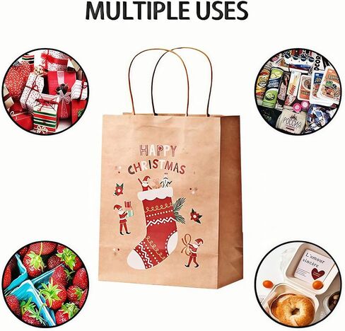 Christmas Gift Bags with Handle 10Pcs Small Christmas Kraft Paper Bags Holiday Gift Bags for Xmas Presents, 9.1x7.1x3.7 Inches, 5 Designs in Saudi Arabia